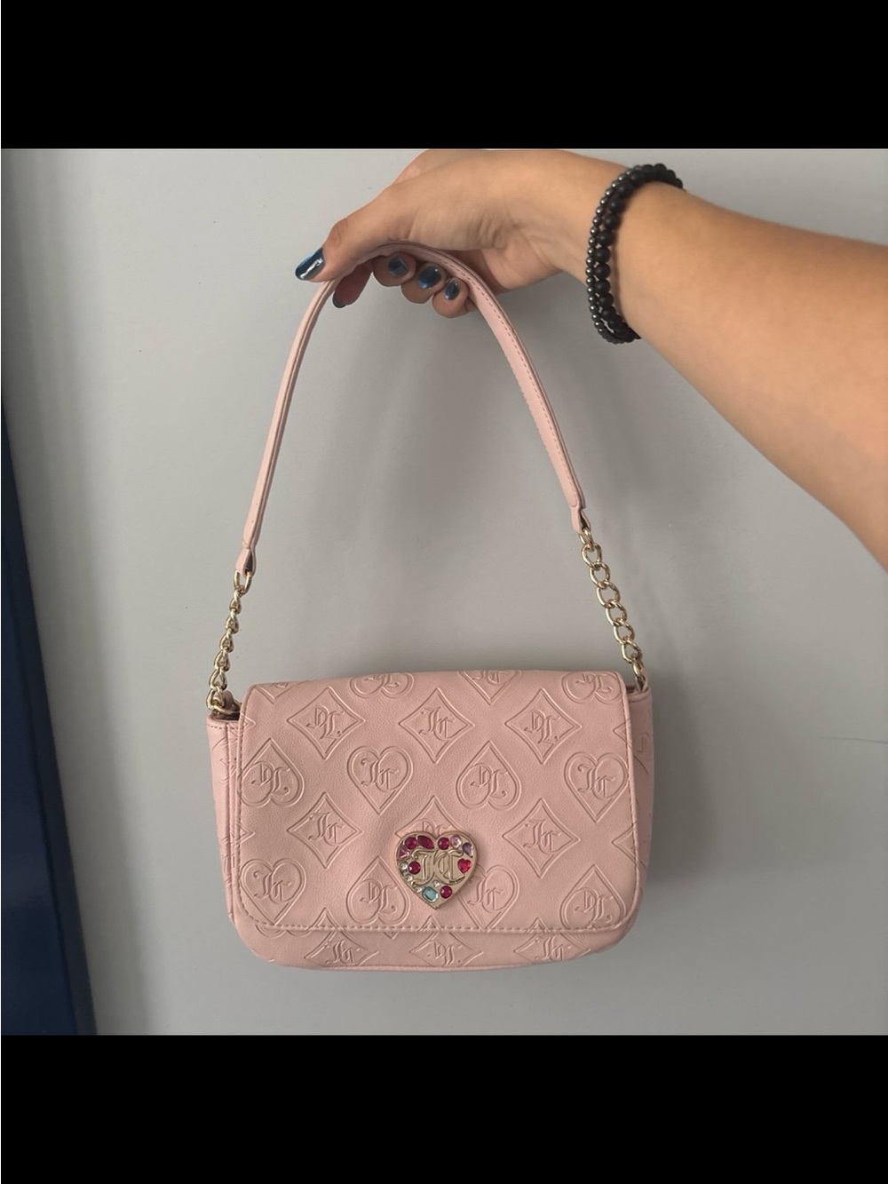 Juicy Couture Light Pink Embossed Heart Shoulder Bag